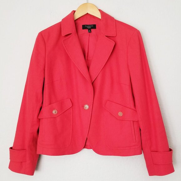 Talbots Cotton Linen Blend Blazer Jacket Women 12P Red Coral Single Button $169 - Picture 1 of 16
